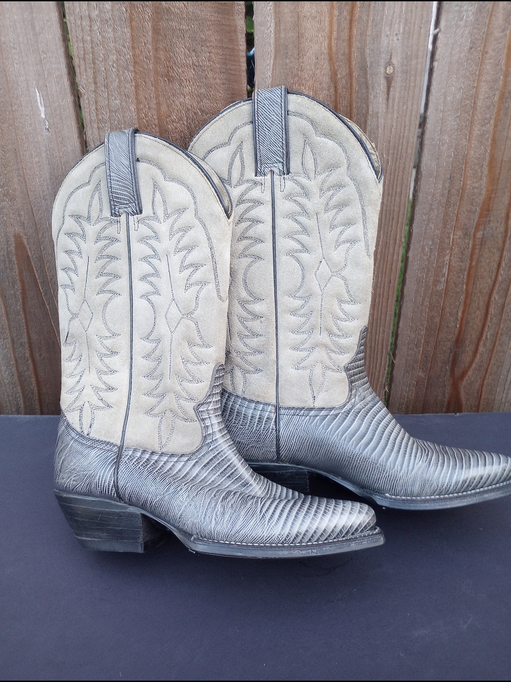 Rudel Women's Vintage Gray Two-Tone Teju Lizard Cowboy Boots. Size 6